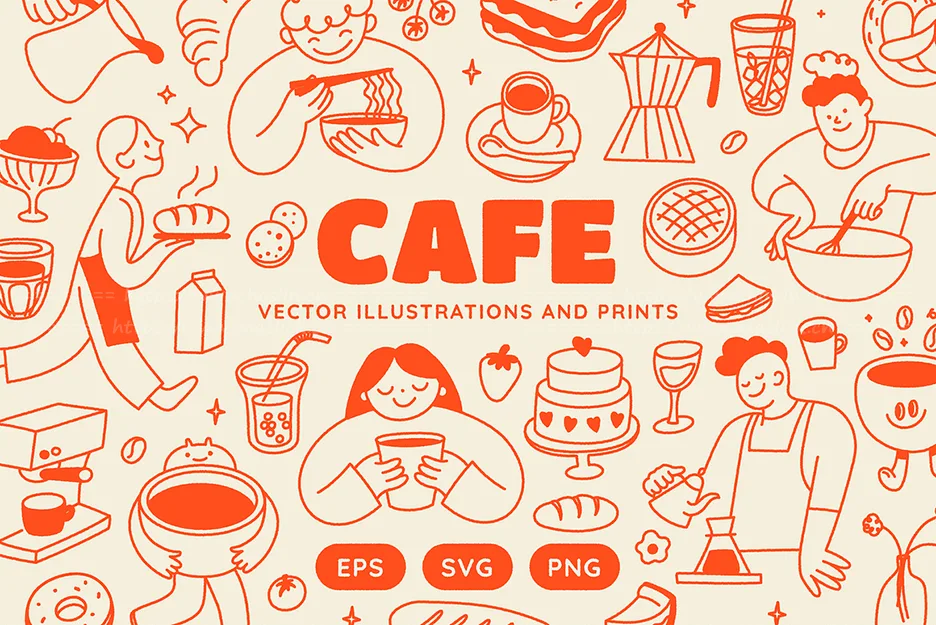 咖啡主题插画元素,矢量设计素材