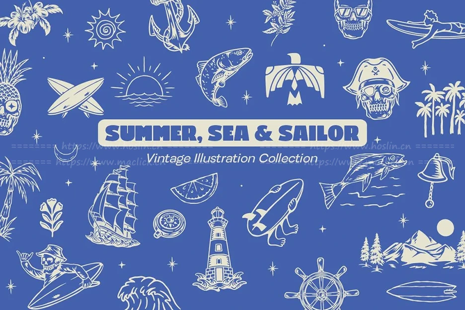 手绘元素,旅行插画